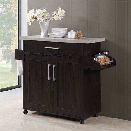 Pemberly Row Kitchen Island with Spice Rack in Espresso Gray