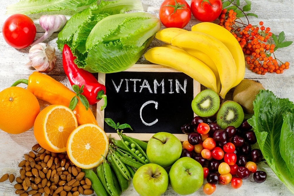 Foods,High,In,Vitamin,C,On,A,Wooden,Board.,Healthy