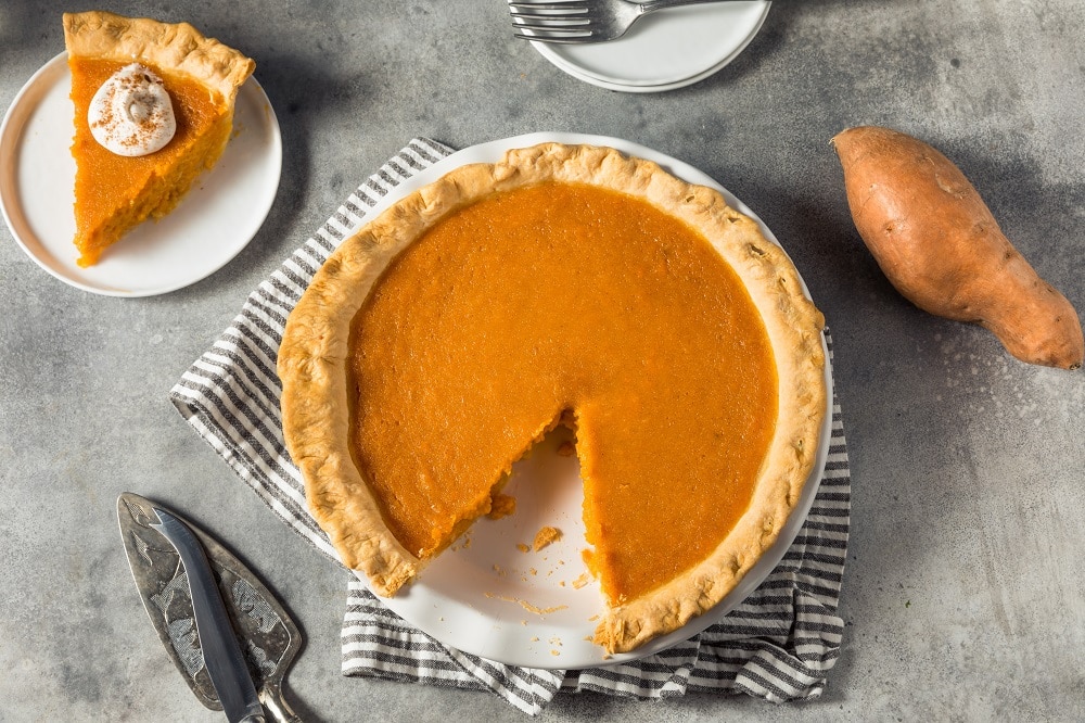 Homemade,Sweet,Potato,Thanksgiving,Pie,Ready,To,Eat