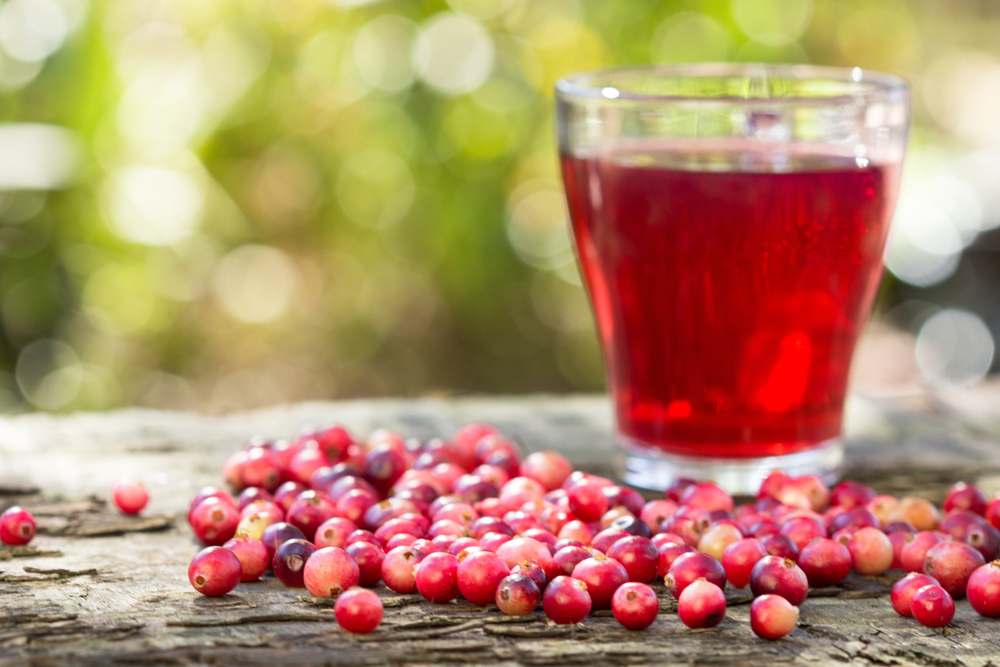 Cranberries And Cranberry Juice In A Glass.